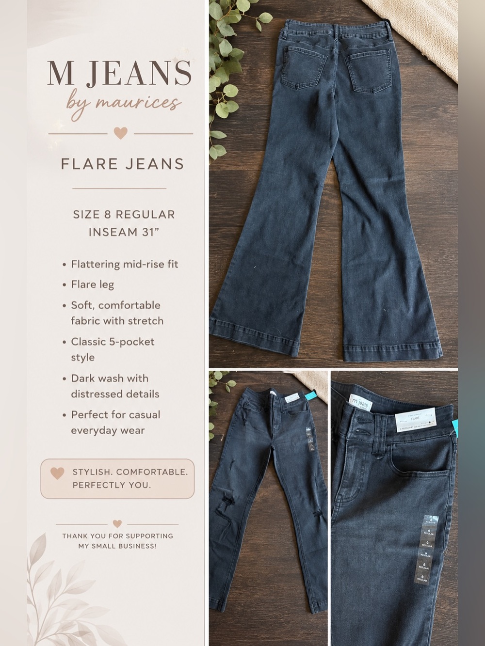 M Jeans by Maurices Black Distressed Flare Jeans – Size 8 Regular | NWT